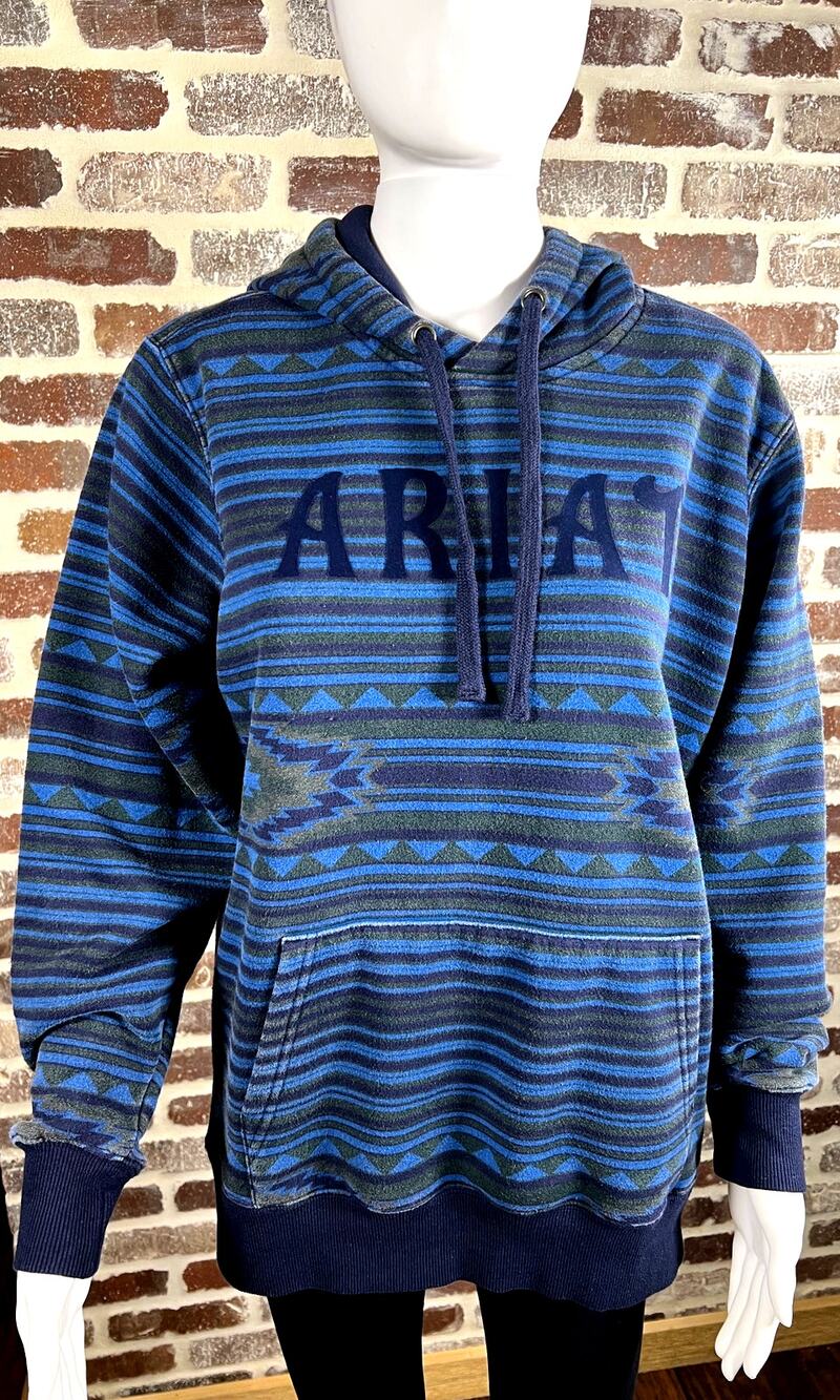 Ariat Real Dark River Blue Aztec Draw Cord Hood Kangaroo Pocket Women's Size M